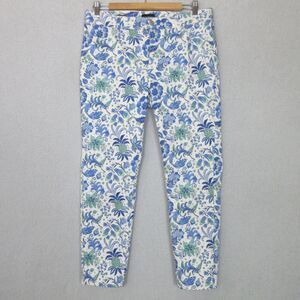 Talbots Jeans Womens 10P Slim Ankle Floral Stretch Cotton Blend White Blue Green
